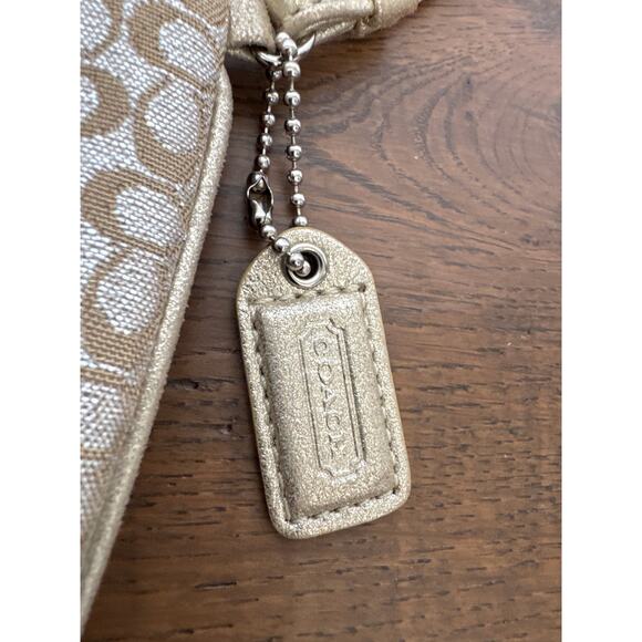 Coach Monogram Logo Canvas Wristlet Pouch Wallet Beige Designer Zipper - Picture 3 of 6